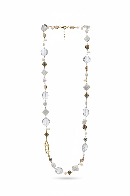 Collar perlas barrocas con cristal humo, vista 2 – Fahoma