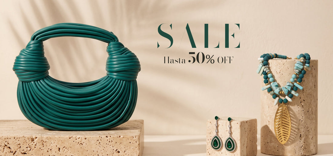 Sale hasta 50% OFF en Fahoma: bolso mil vueltas verde, collar dos vueltas dije ojo y caravanas verde y plateado