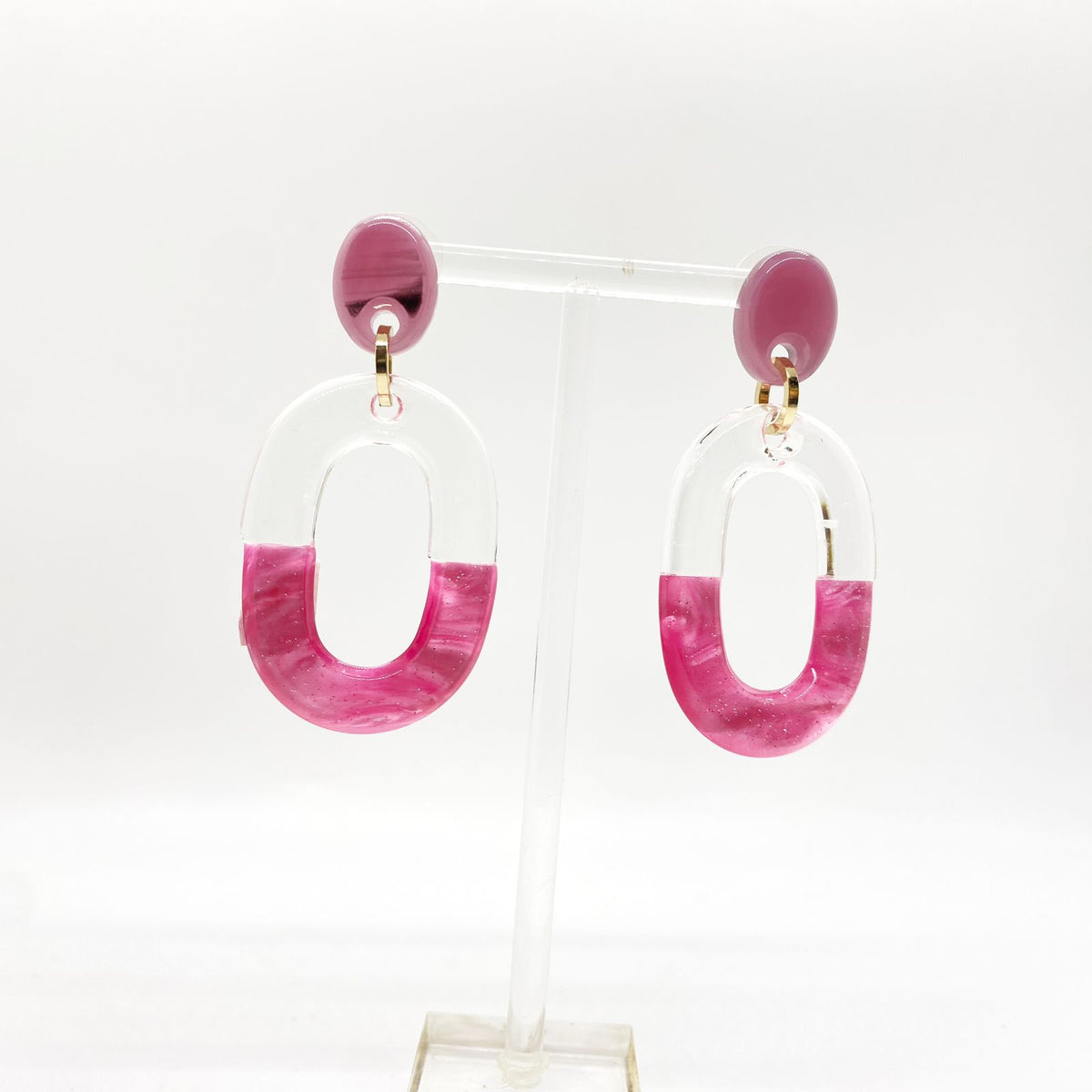 Caravanas fucsia y transparente – Fahoma, bijouterie en Uruguay