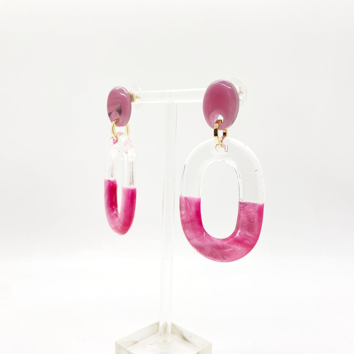 Caravanas fucsia y transparente, vista 2 – Fahoma